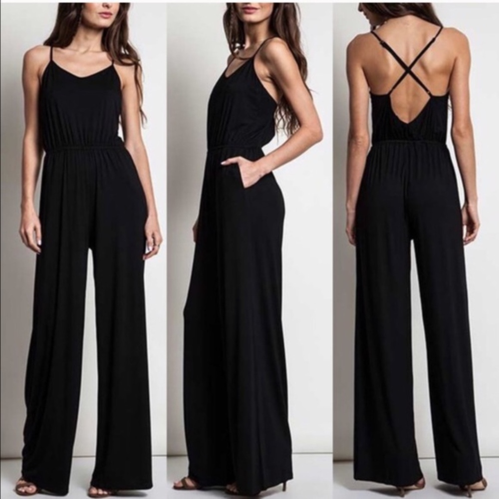 Boho Mocha Criss Cross wide Leg Jumpsuit - Picture 3 of 3